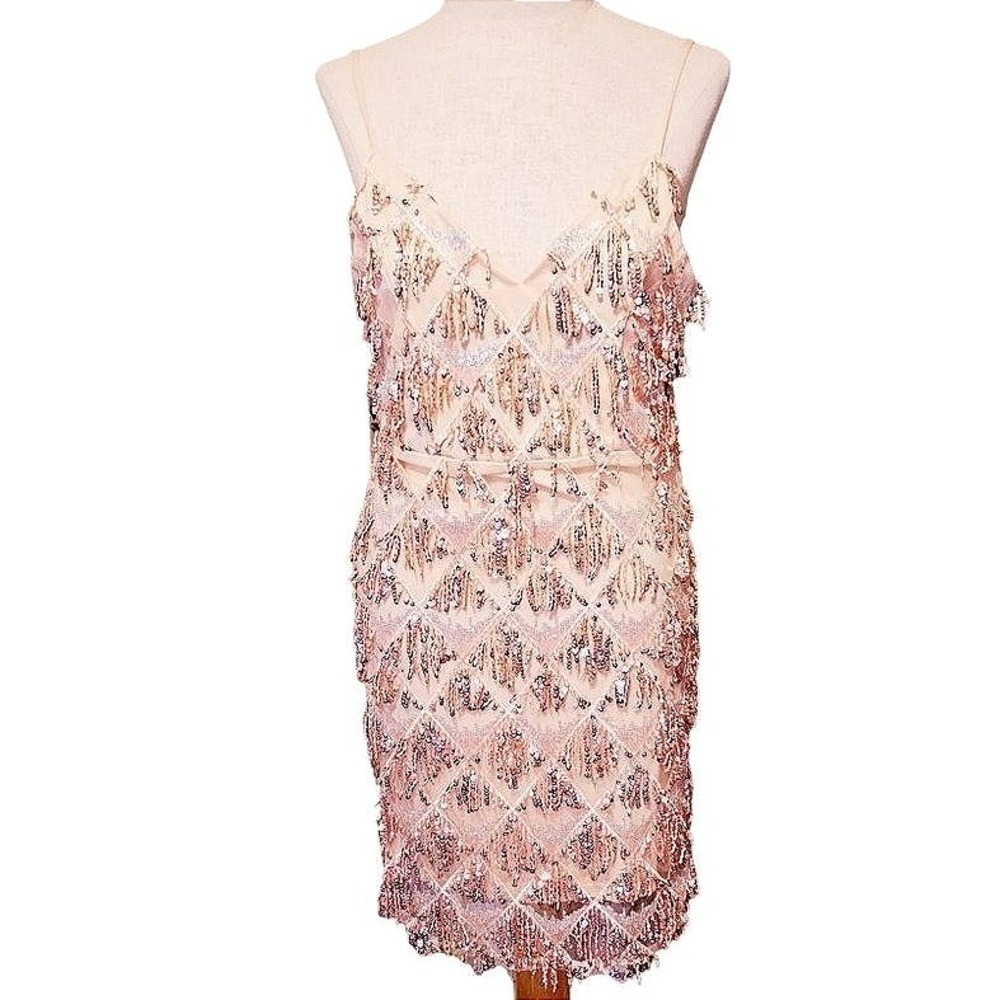 Sequins Bodycon mini dress size Small‎ festival pink